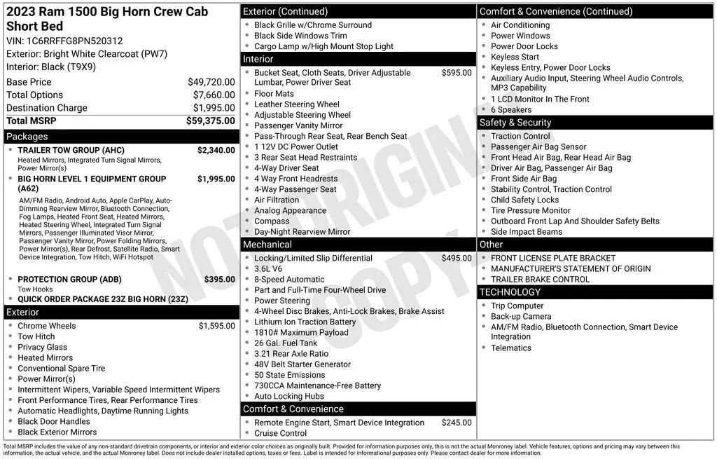 ram ram 1500 pickup 2023 1C6RRFFG8PN520312 image